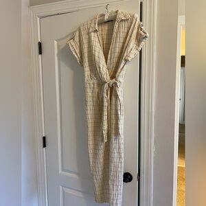 Zara Cream and Black window pane midi dress